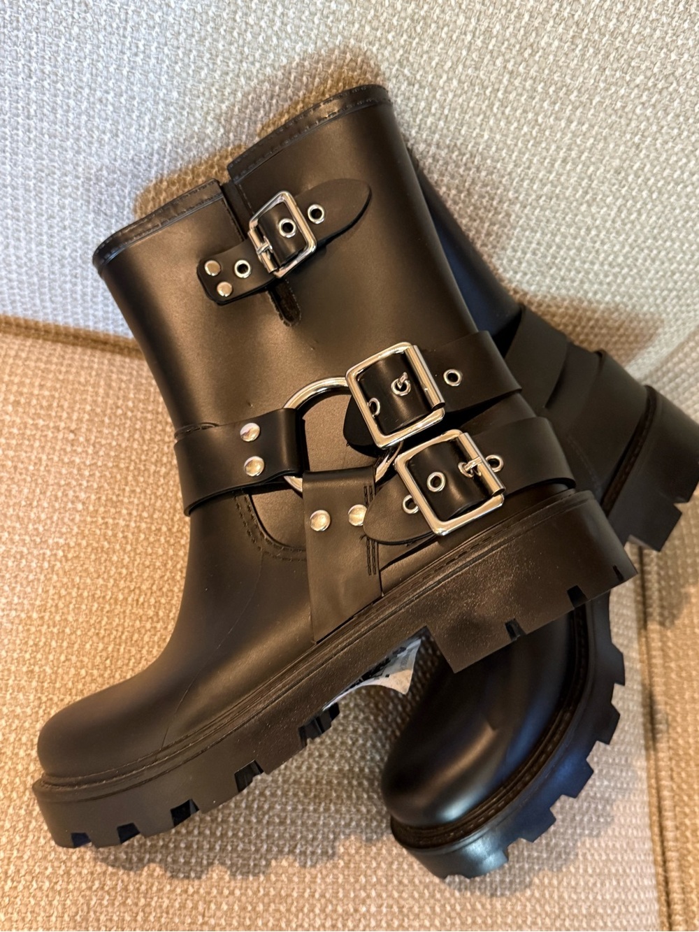 Jeffrey Campbell Sz 9 Controller Lugg Sole Women's Black Combat Rain Boots
